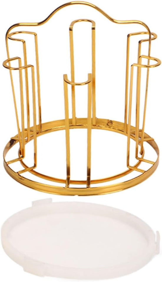 iron cup stand, tea cup holder, coffee mug organizer, round cup stand, bottle drying rack, kitchen cup organizer, tea party accessories, mug holder rack, table cup stand, kitchen supplies.