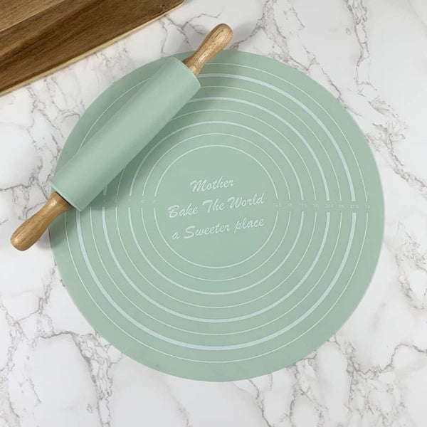 Silicone Food Grade Non-Stick Dough Baking Mat & Roller Pin Set β Washable Kitchen Tool for Pizza, Pastry, Pie Crusts & More