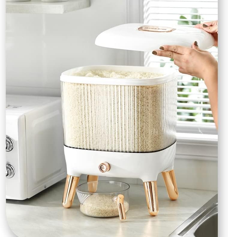 12KG Rice & Grain Storage Box | Airtight Separate Grain Storage Container with Lid | Kitchen Household Cereal Dispenser & Rice Bucket Organizer