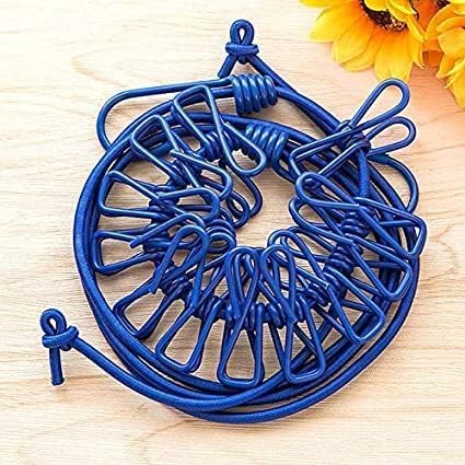 Cloth Drying Rope with Hooks & 12 Clips β Elastic Clothesline for Travel, Home & Outdoor Use β Kapde Sukhane Ki Rassi Wire (Multicolor)