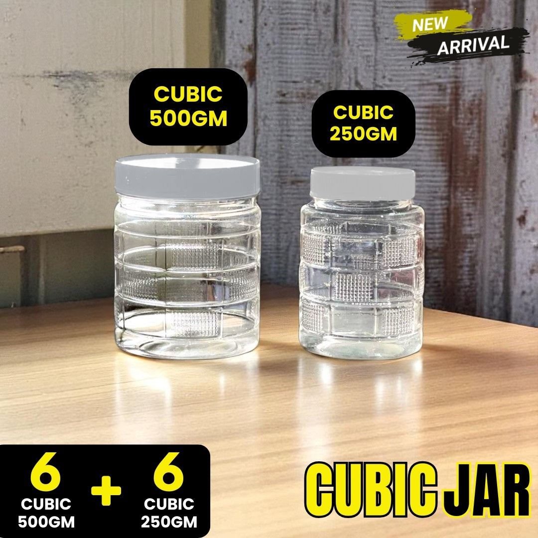 CUBIC Design Airtight Kitchen Storage Jar Set β 6 Jars (500g) + 6 Jars (250g) | BPA-Free Transparent Containers for Groceries, Pulses, Spices & Snacks
