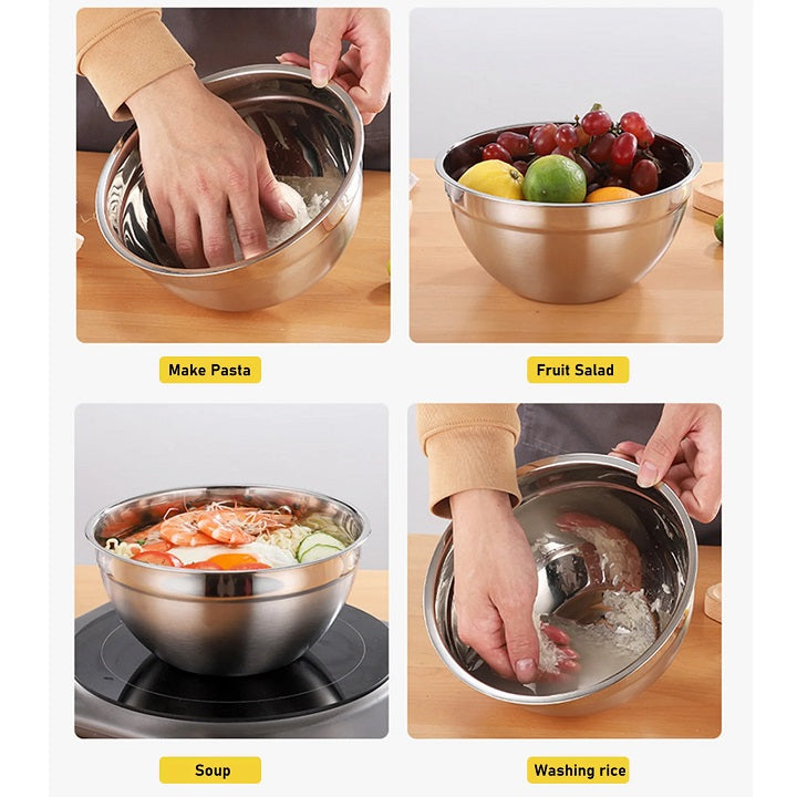 5 Piece Stainless Steel Mixing Storage Nesting Bowls Set with Lids Stackable Easy Cleaning