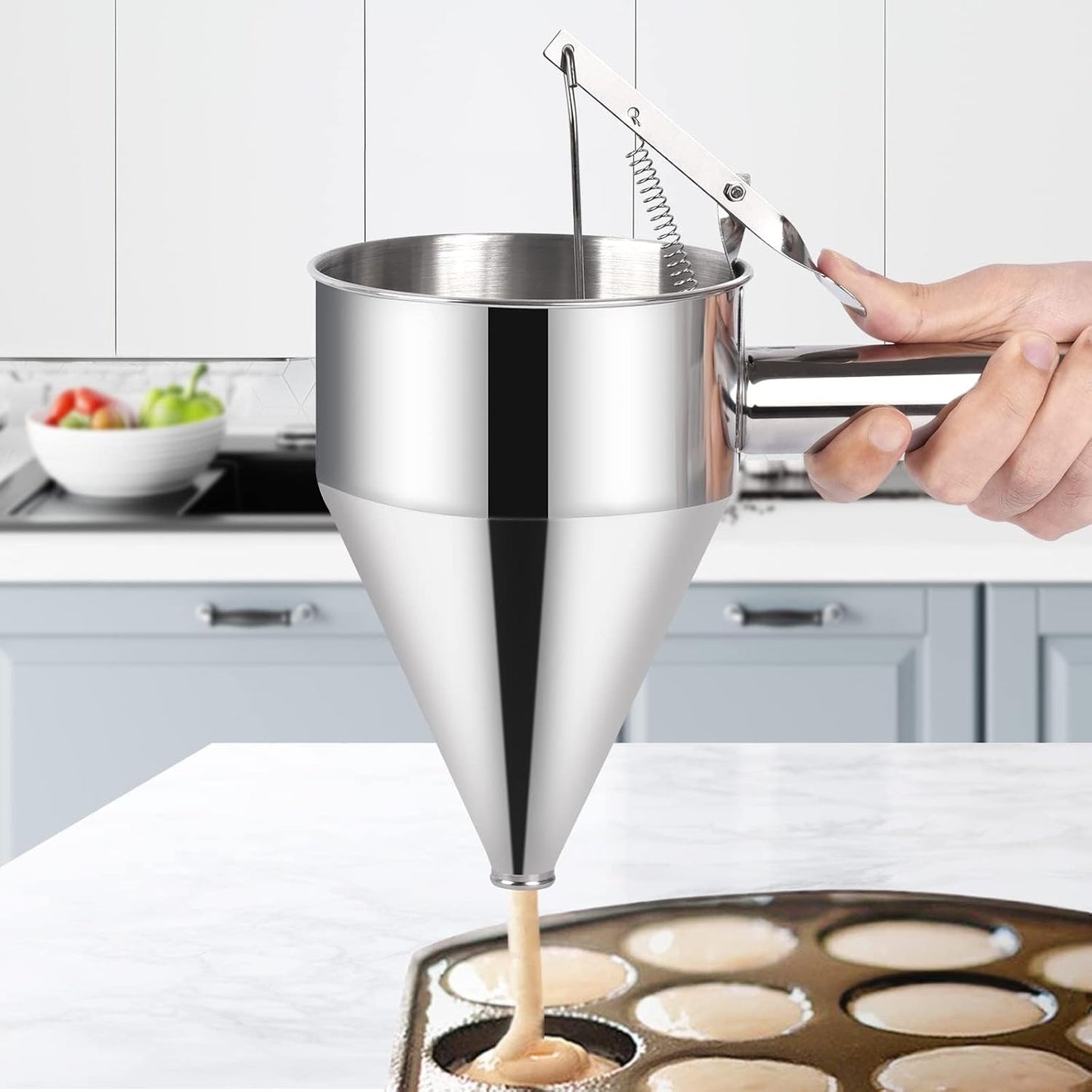 Multi function Stainless Steel separator | 500ML Funnel Dispenser for Waffles, Muffins & Baking