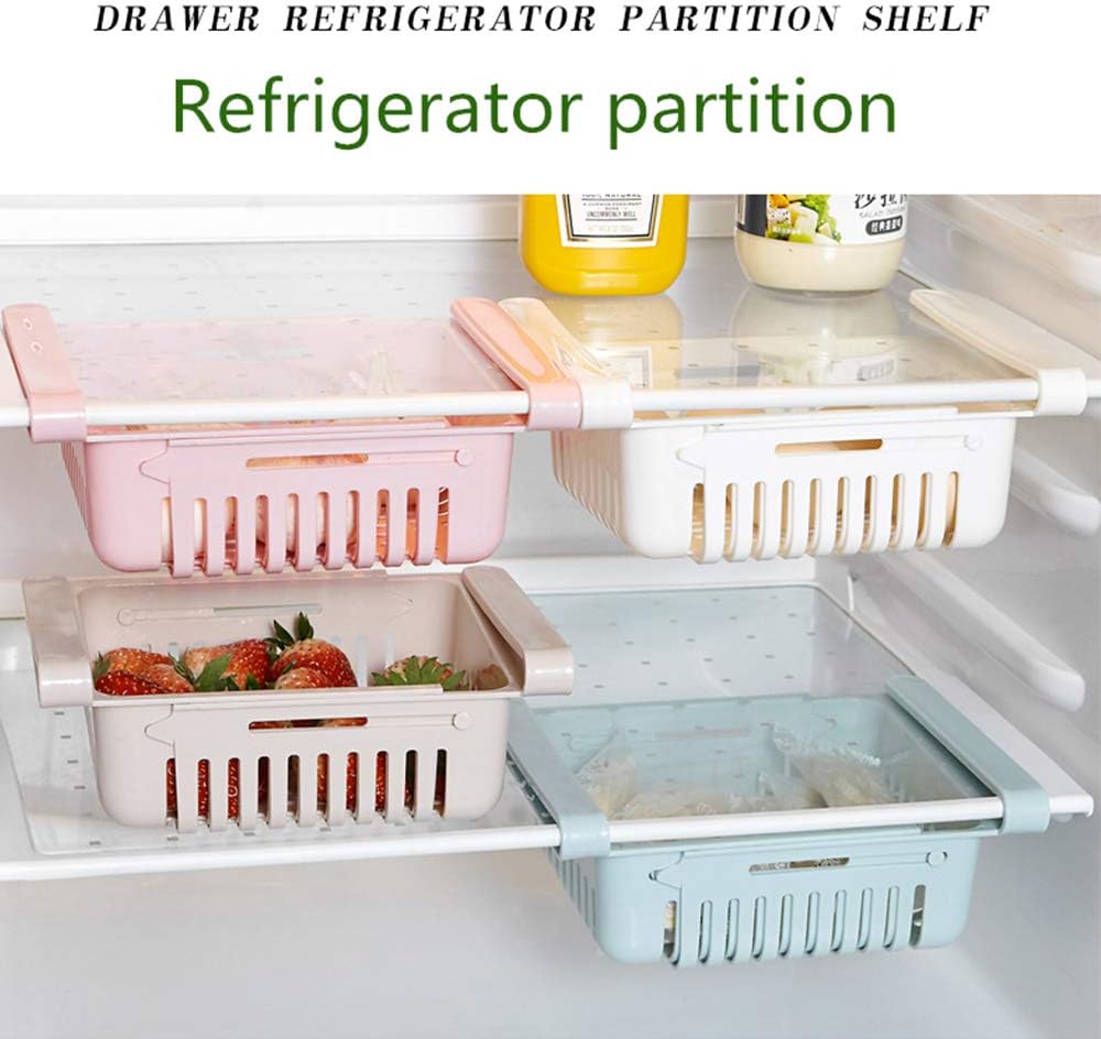 Adjustable Fridge Organizer Drawer | Stretchable Refrigerator Pull-Out Storage Basket | Fresh Spacer Layer Rack for Fruits, Veggies & Snacks