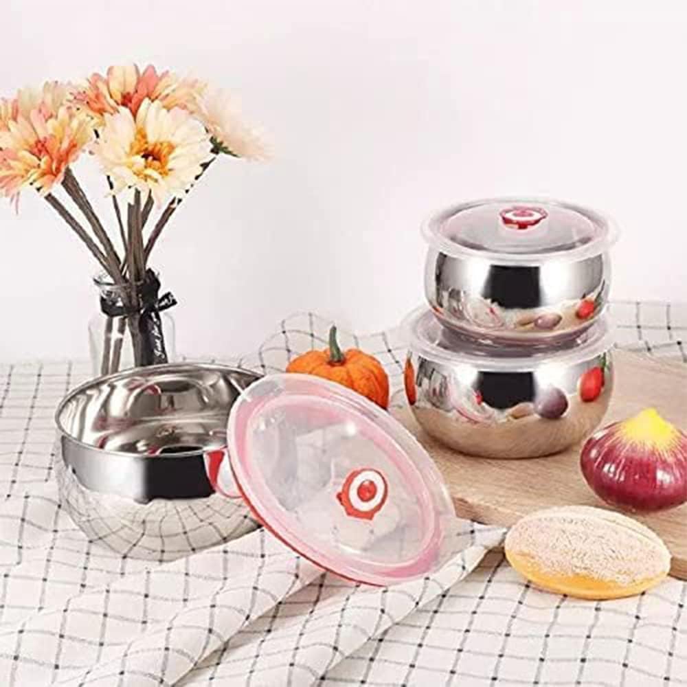 3 Pc Bowl Set Stainless Steel Box Bowls WITH Lids Mixing Bowl Stackable Easy Cleaning - AABA MALL
