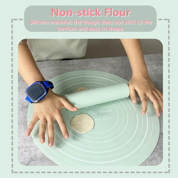 Silicone Food Grade Non-Stick Dough Baking Mat & Roller Pin Set β Washable Kitchen Tool for Pizza, Pastry, Pie Crusts & More