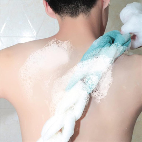 Dry Brushing Long Stretch Bath Sponge Back Scrubber – Body Cleaning Net Pull Brush Strip | Shower & Bathroom Supplies