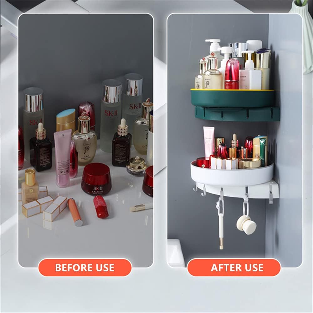 Corner Shower Caddy, 360 Degree Rotating Wall Mounted Bathroom Organizer Storage Hanging with 5 Traceless Adhesive Hooks - AABA MALL