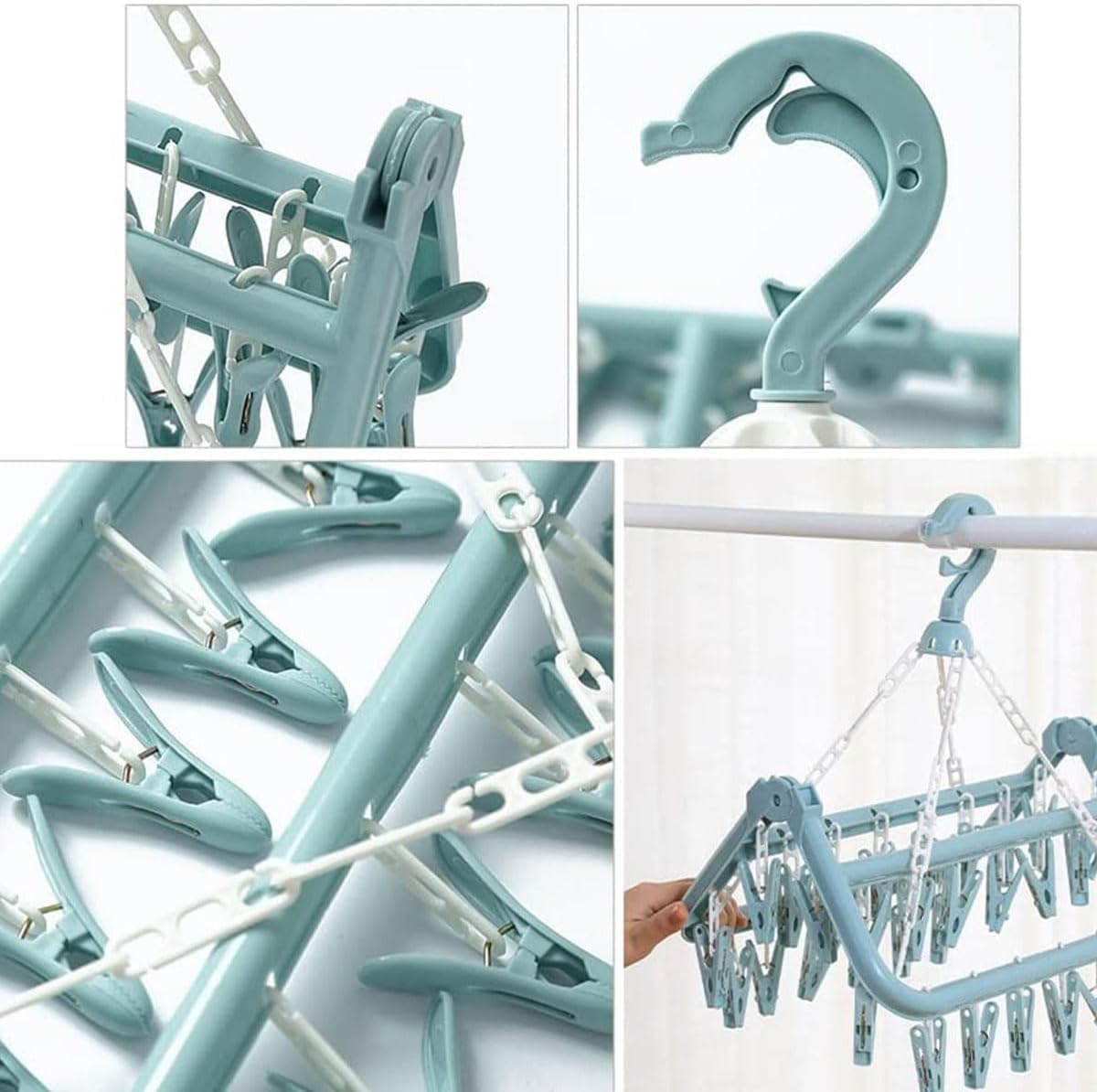 8 Clips / 16 Clips Rectangle Clothes Hanger | Windproof Drying Rack with Strong Hanger Clips | Socks, Underwear, Towels & Laundry Dryer Organizer