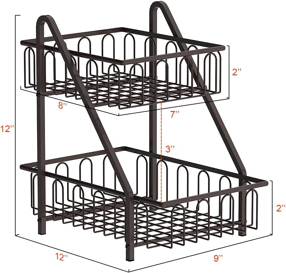2-Tier Animal Design Fruit & Bread Basket β Decorative Black Metal Rack for Fruits, Vegetables, Snacks β Kitchen Countertop Storage Organizer