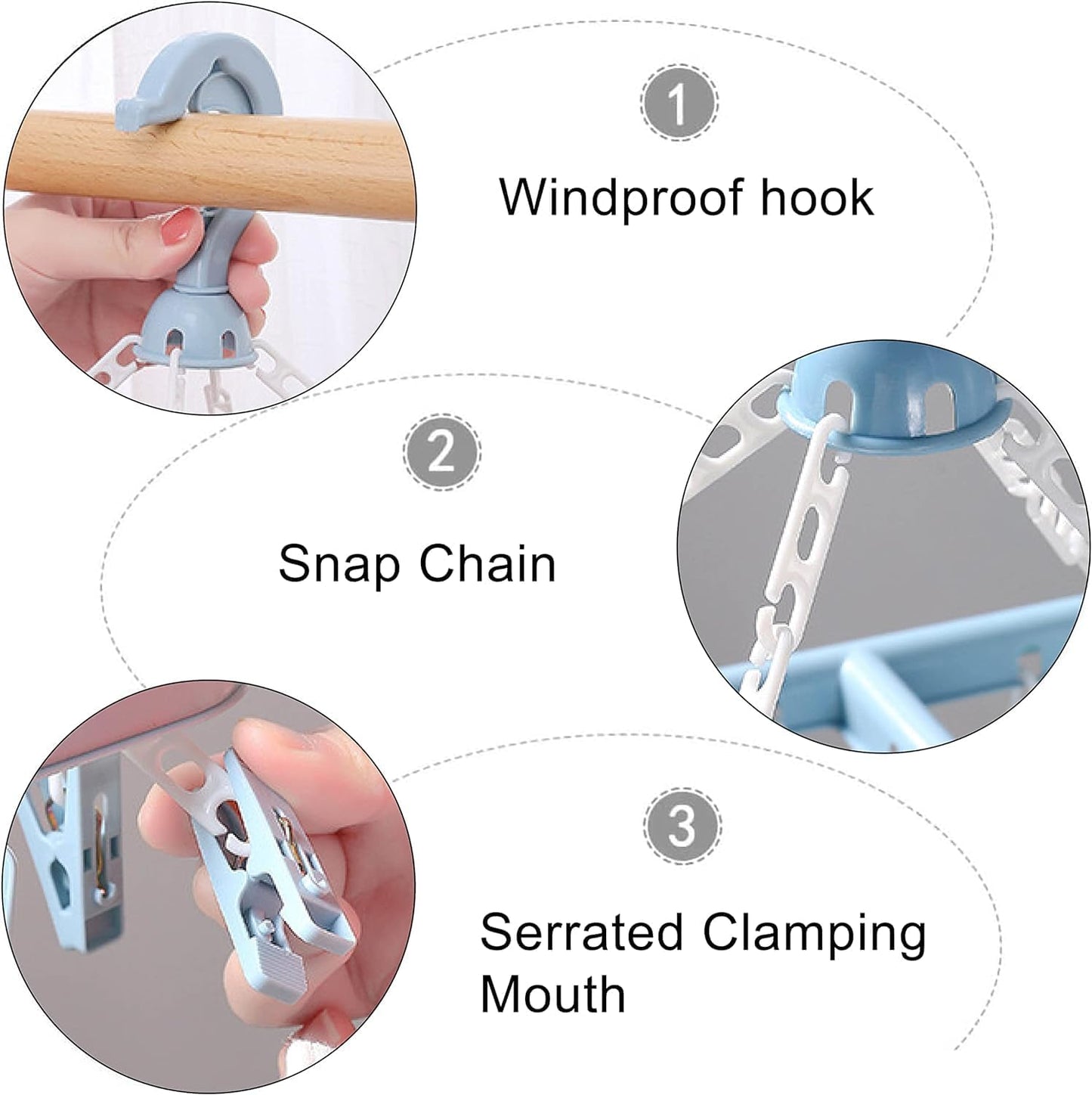 8 Clips / 16 Clips Rectangle Clothes Hanger | Windproof Drying Rack with Strong Hanger Clips | Socks, Underwear, Towels & Laundry Dryer Organizer