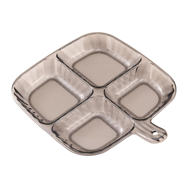 4 Partition Acrylic Tray – Divided Serving Pot | Clear Grey Serving Plate for Dry Fruits, Snacks, Sweets & More | Party & Wedding Tableware