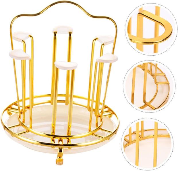 iron cup stand, tea cup holder, coffee mug organizer, round cup stand, bottle drying rack, kitchen cup organizer, tea party accessories, mug holder rack, table cup stand, kitchen supplies.