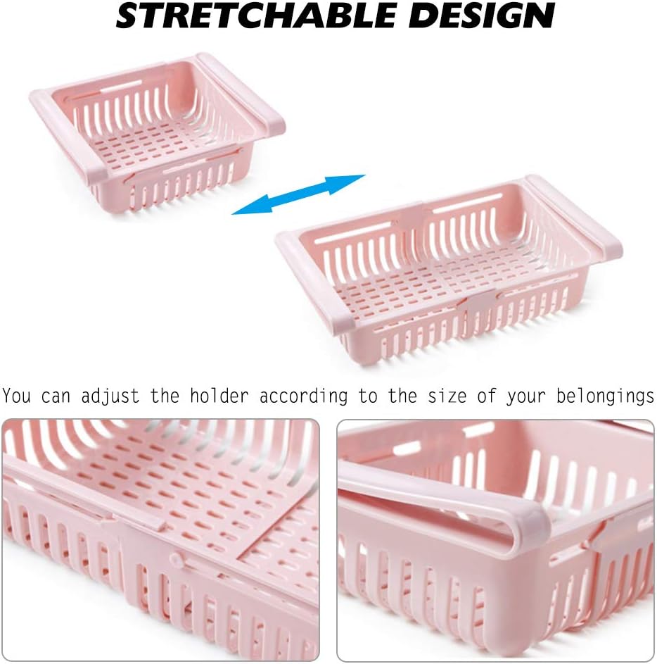 Adjustable Fridge Organizer Drawer | Stretchable Refrigerator Pull-Out Storage Basket | Fresh Spacer Layer Rack for Fruits, Veggies & Snacks