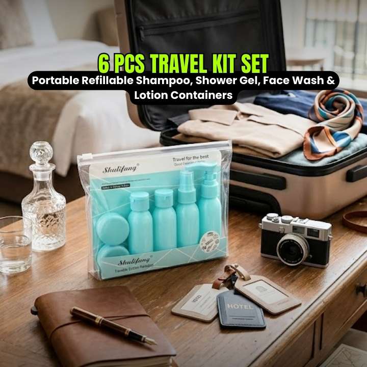 Set of 3 Pcs/ 4 Pcs / 5 Pcs / 6 Pcs / 7 Pcs Travel Kit Bottles & Dispensers | Portable Refillable Shampoo, Shower Gel, Face Wash & Lotion Containers