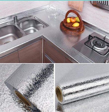 Aluminum Sticker (60cm x 200cm) for Kitchen Cabinet Wallpaper Countertop Stovetop Oil Proof Waterproof Wall Protector