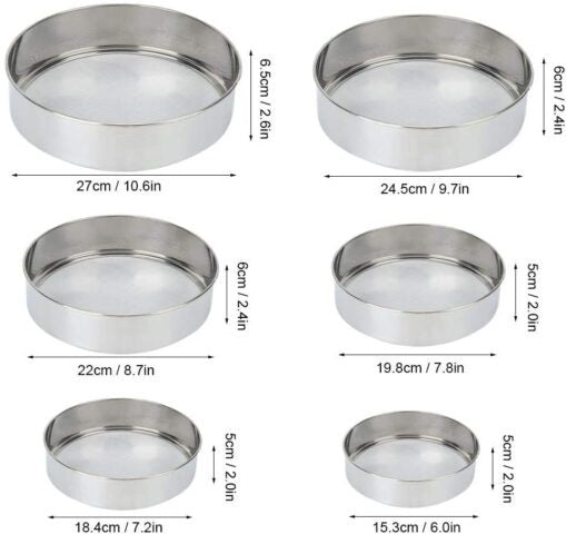 Set of 6 Stainless Steel Fine Mesh Strainers β Round Channi, Sugar Net, Flour Sifter β Durable Kitchen Sieves for Dry & Wet Ingredients