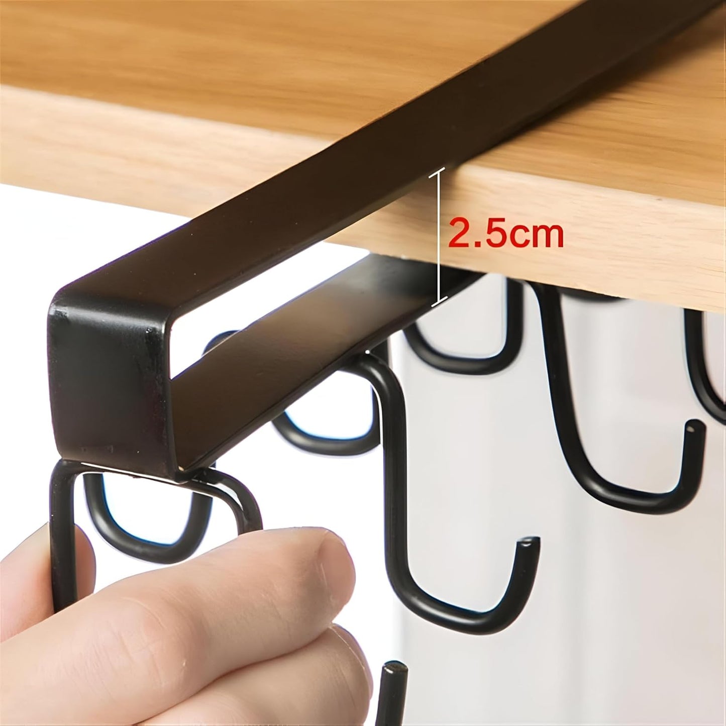 Metal Hook Rack Holder | Stylish Coated Cup Holder | Cabinet Door Organizer for Cups, Utensils, Ties & Belts