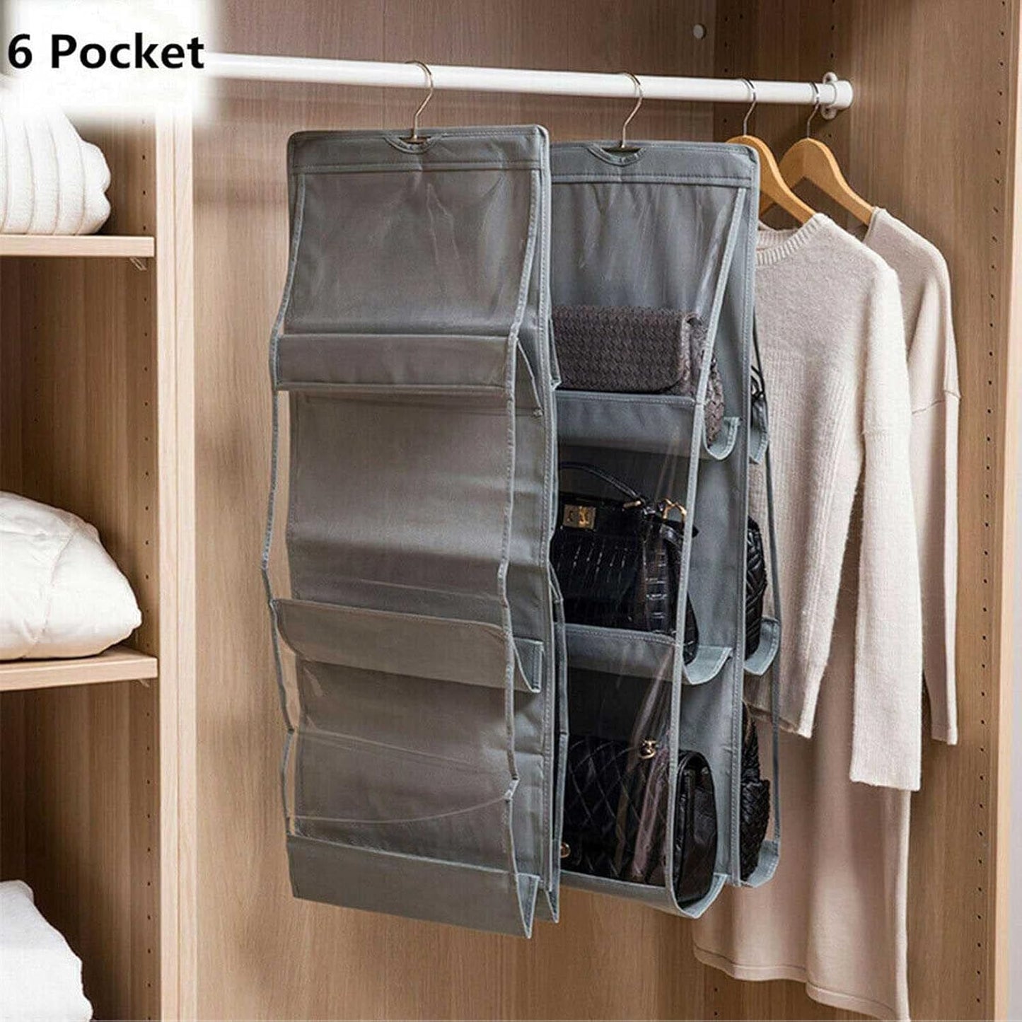 6-Pocket Reversible Hanging Organizer | Closet Hanging Tote with Dual-Sided Storage for Garments, Pants, Accessories & More