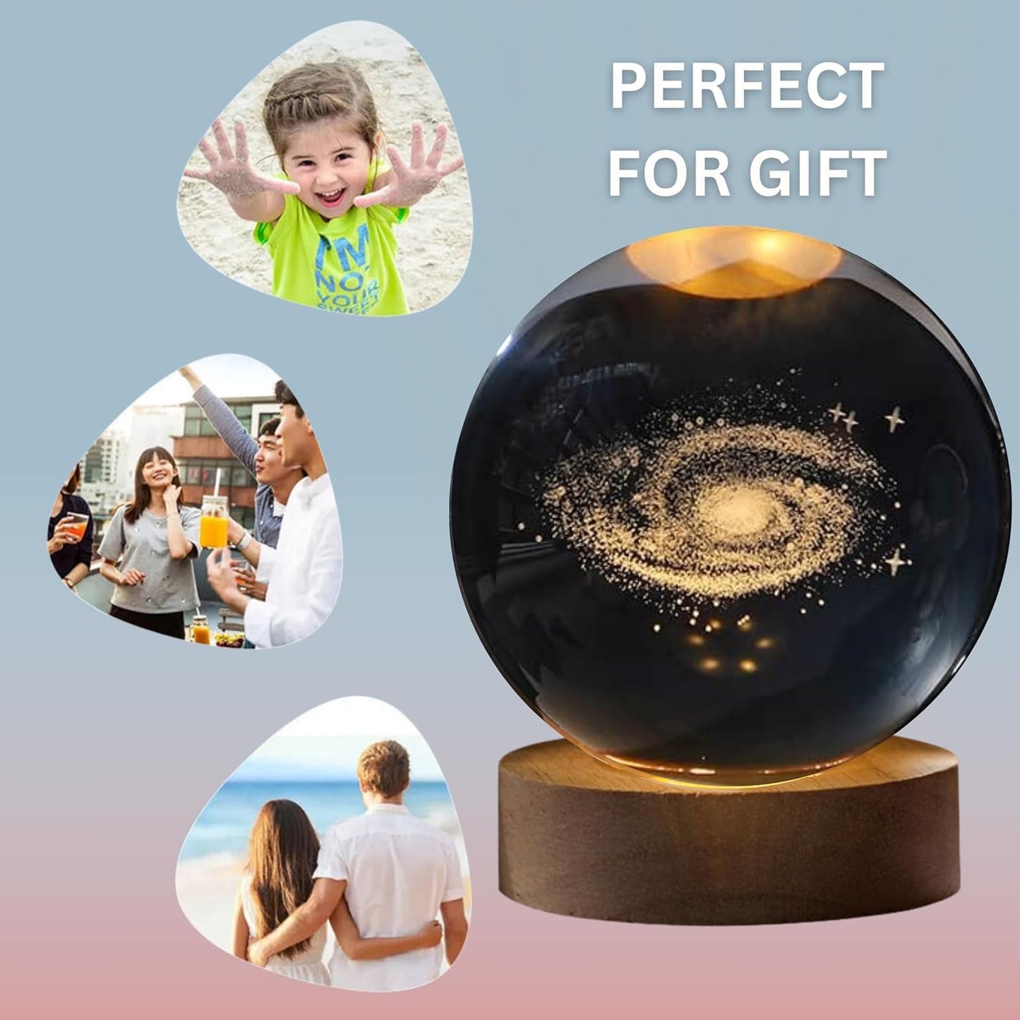 3d Crystal Globe lamp with USB LED Light | 3D Laser Engraved Planet Sphere Night Lamp | Astronomy Gift for Space Lovers, Home & Office Décor