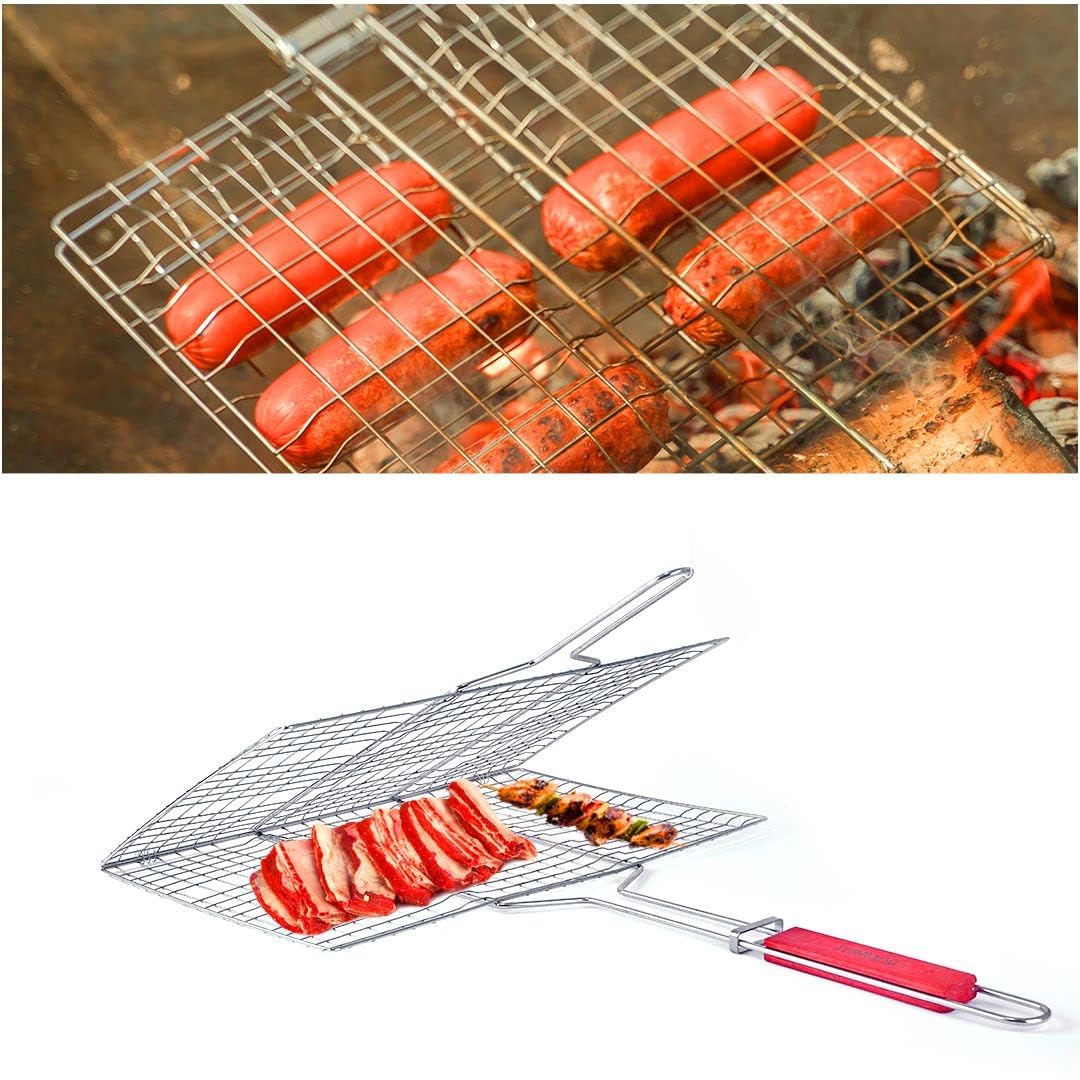 BBQ Grill Basket with Wooden Handle β Non-Stick Grilling Pan for Meat, Vegetables & More