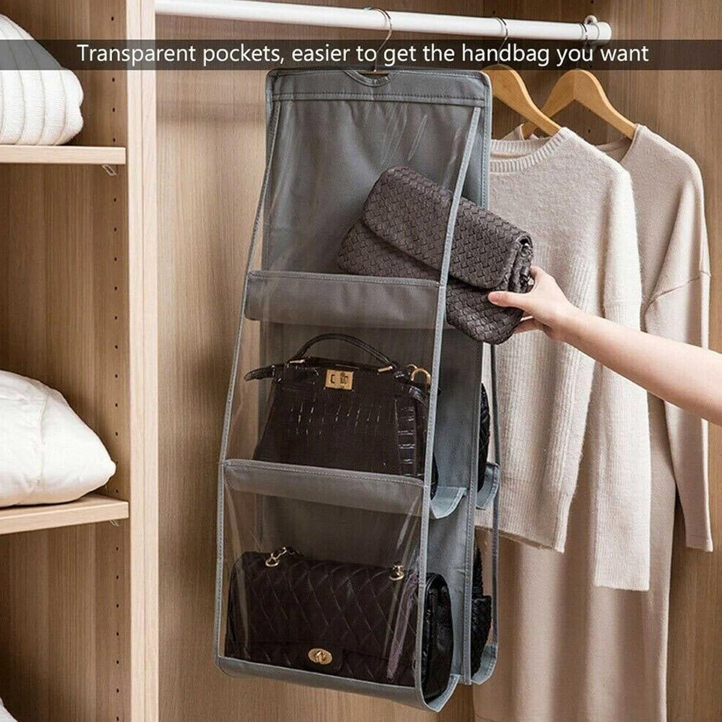 6-Pocket Reversible Hanging Organizer | Closet Hanging Tote with Dual-Sided Storage for Garments, Pants, Accessories & More