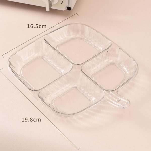4 Partition Acrylic Tray – Divided Serving Pot | Clear Grey Serving Plate for Dry Fruits, Snacks, Sweets & More | Party & Wedding Tableware