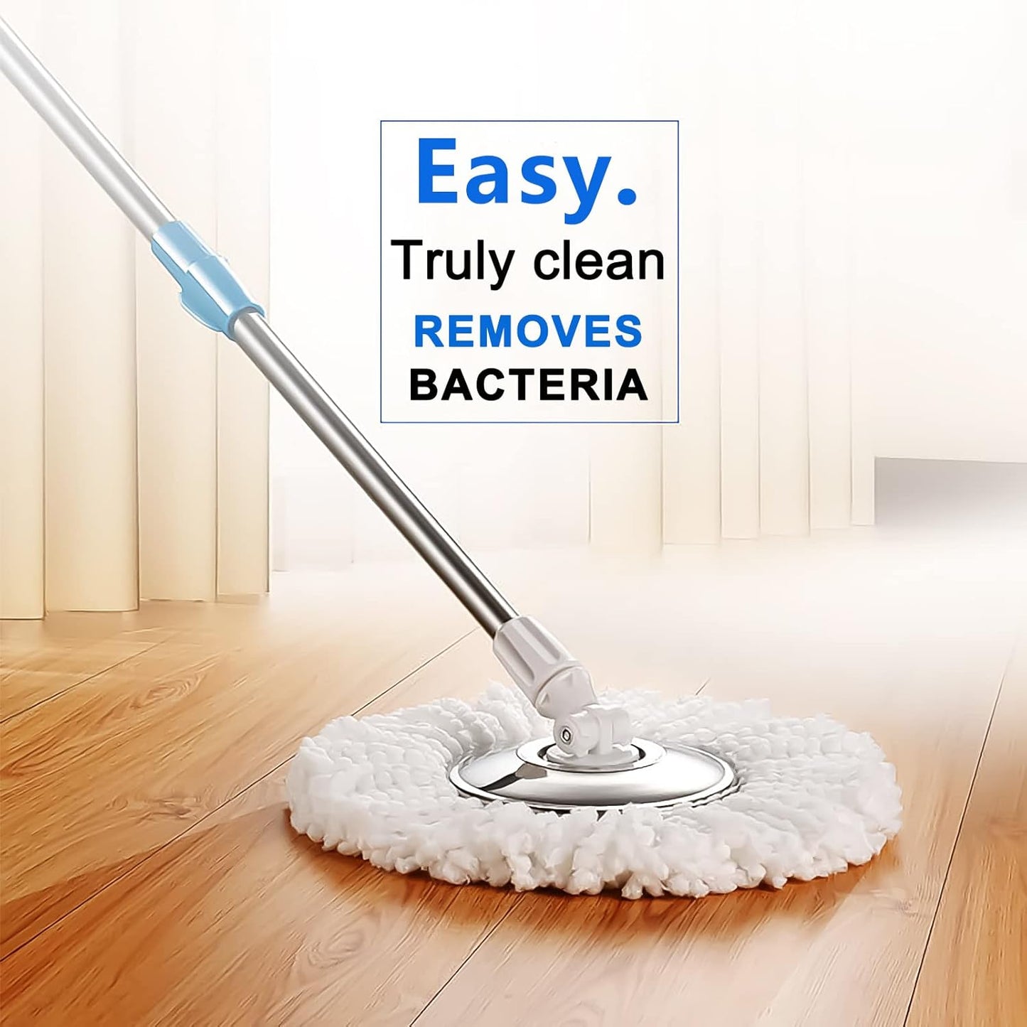 360 Degree Easy Spin Bucket Mop - 2 Microfiber Head and Steel Jar and Rod