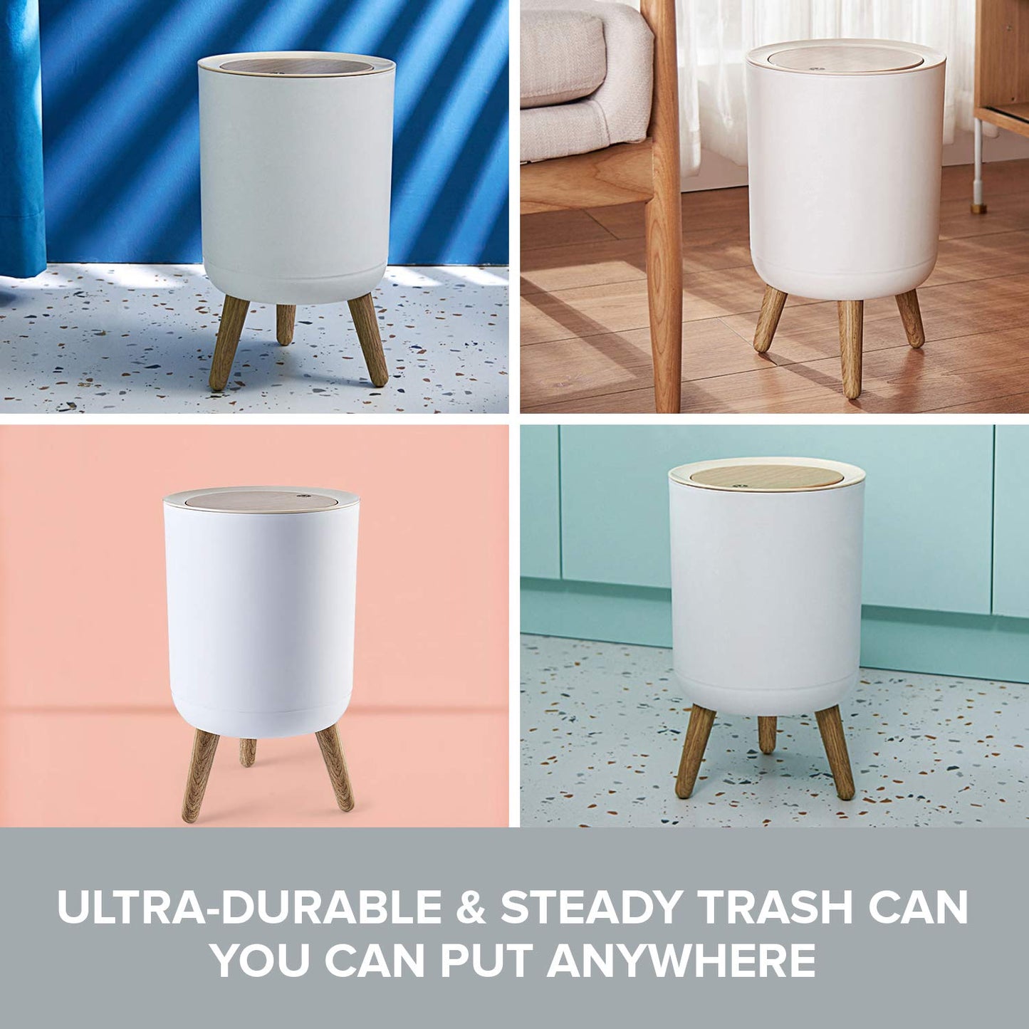 10L Round Plastic Trash Can with Lid | Compact Dust Bin with Pressure Lock Lid
