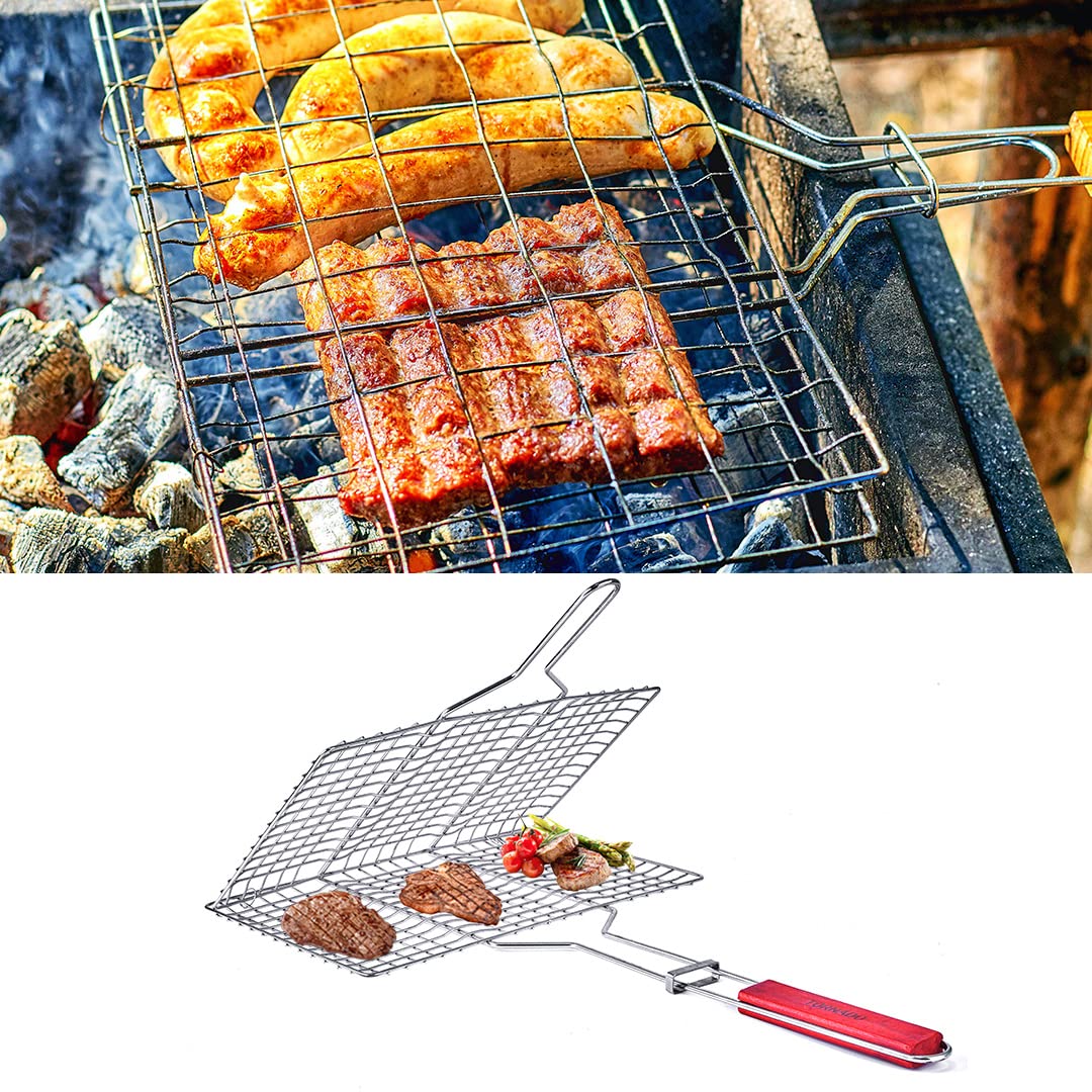 BBQ Grill Basket with Wooden Handle β Non-Stick Grilling Pan for Meat, Vegetables & More