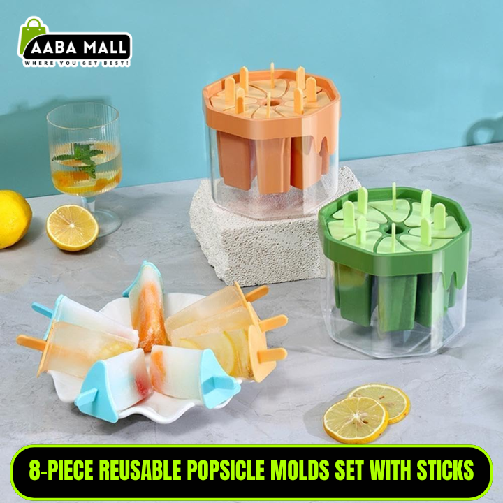 8-Piece Reusable Popsicle Molds Set with Sticks β Easy Release Ice Pop Maker for Homemade Frozen Treats, Includes Tiny Tray, Spoons & Tongs