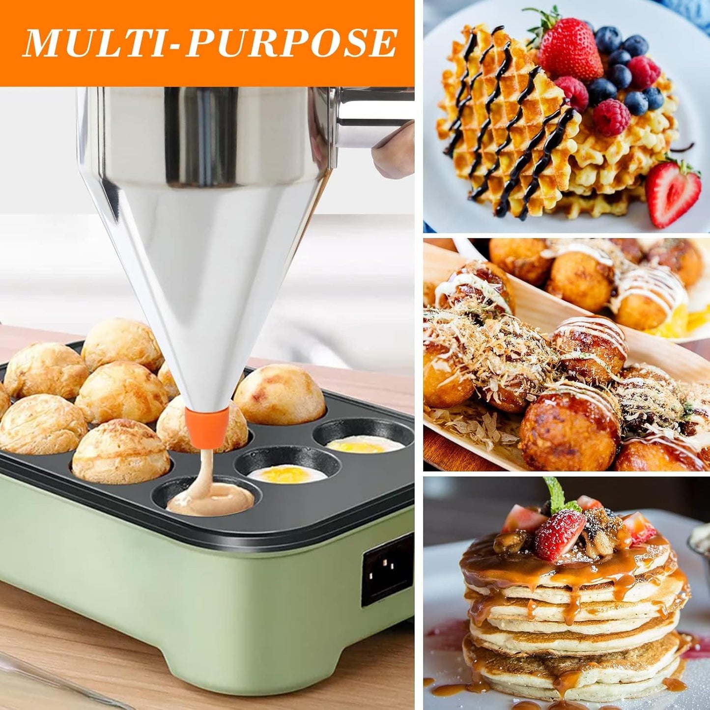 Multi function Stainless Steel separator | 500ML Funnel Dispenser for Waffles, Muffins & Baking