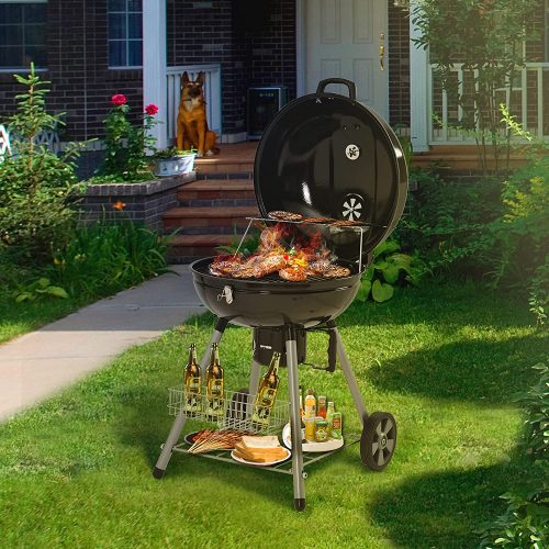 Charcoal Kettle BBQ Grill with Lid & 4 Legs Rolls Portable Fire Pit - For Outdoor Picnic Camping (22.5 inch)