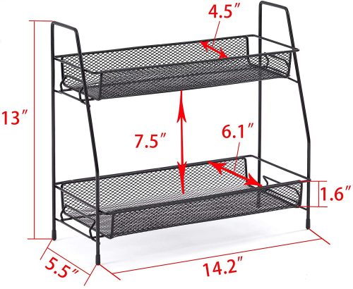 2 Tier Spice Rack Organizer Shelf Countertop Small Storage Rack for Kitchen, Bath Room, Bedroom and Office - AABA MALL