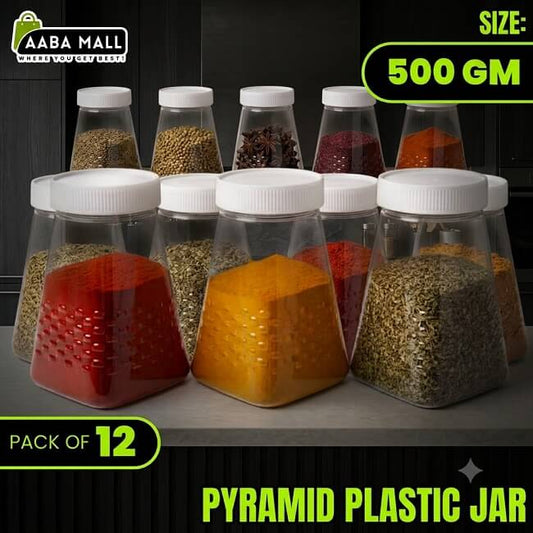 AABA MALL Pyramid 500 GM Plastic Jar With White Cap 1