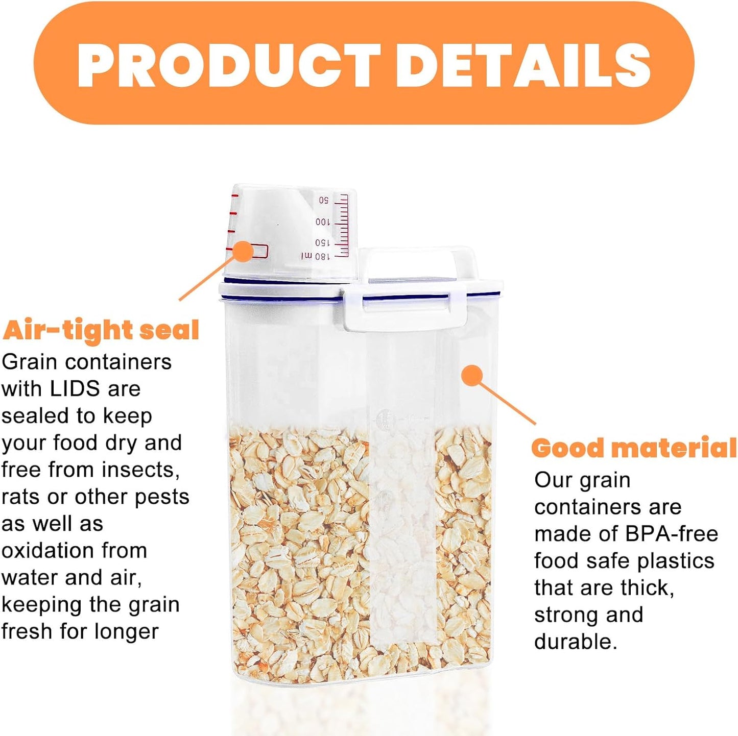 2KG Plastic Airtight Food Storage Container with Measuring Cup DAAL JAR
