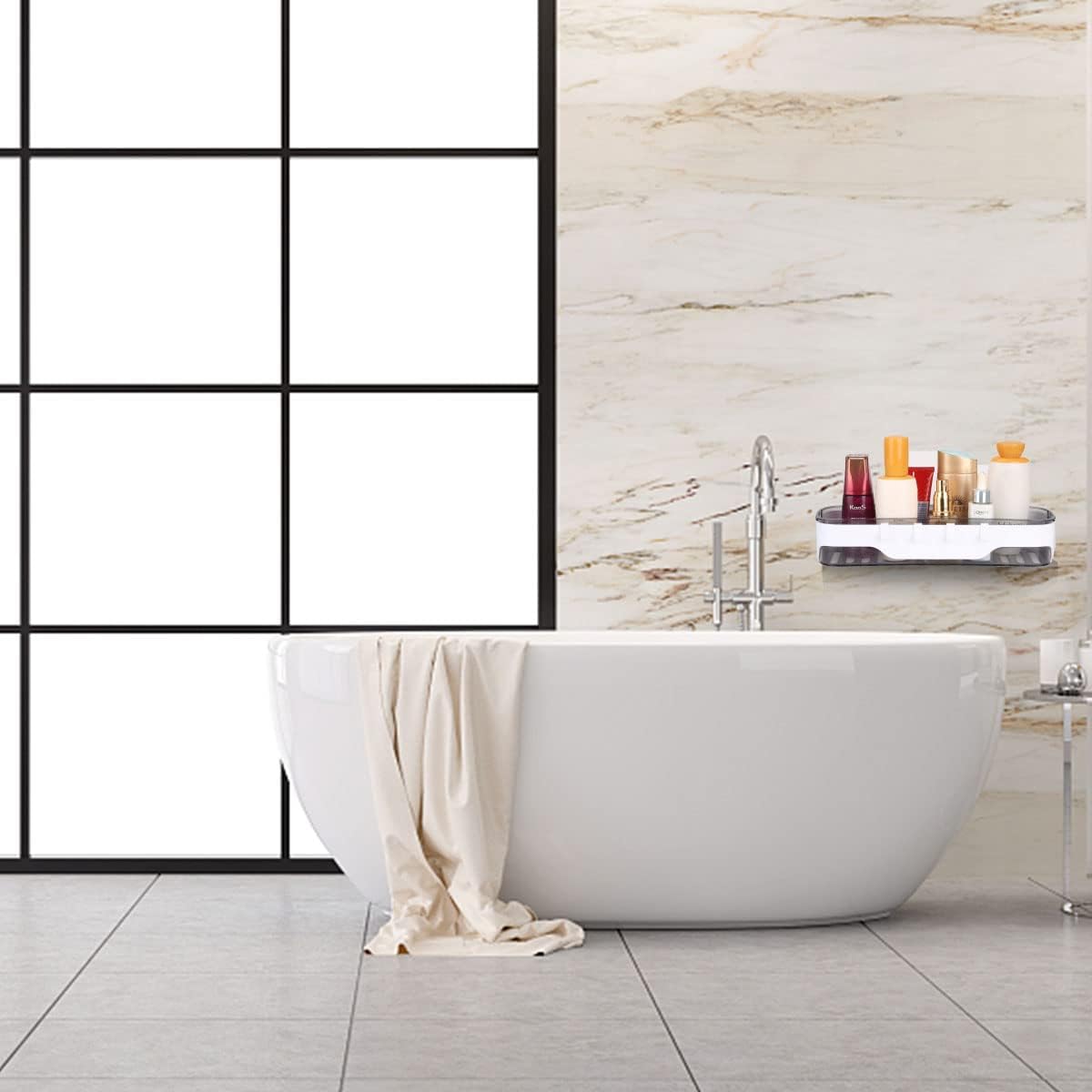 Corner Bathroom Shelf - Self-Adhesive with 4 Hooks