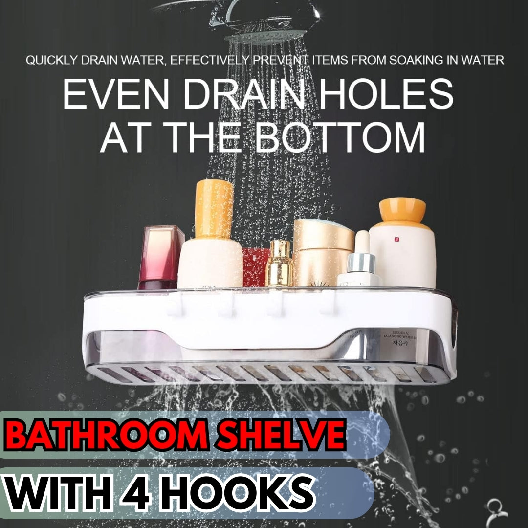 Corner Bathroom Shelf - Self-Adhesive with 4 Hooks