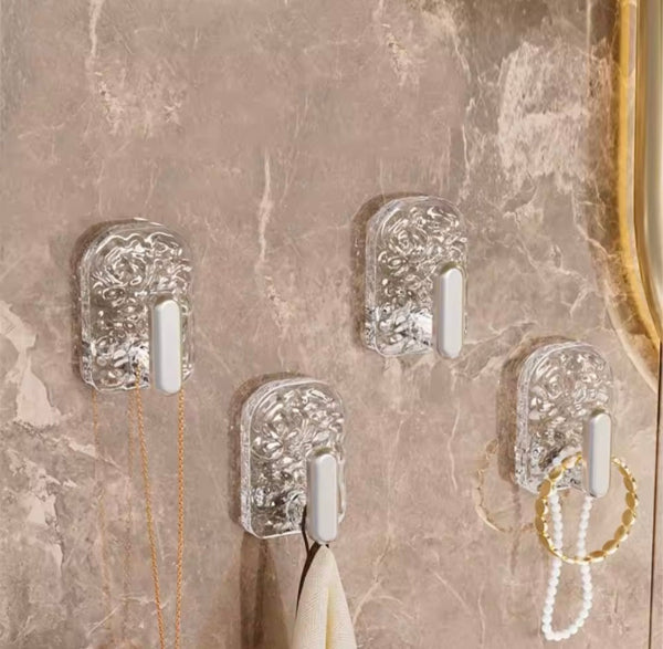6 Pcs Multifunctional Transparent Wall Hook β Self-Adhesive, Punch-Free & Waterproof | Wall-Mounted Coat, Towel & Storage Hanger Hook