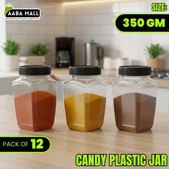 candy jar, 350gm jar, plastic container, airtight jar, food storage jar, BPA free jar, transparent jar, snack jar, spice jar, kitchen organizer