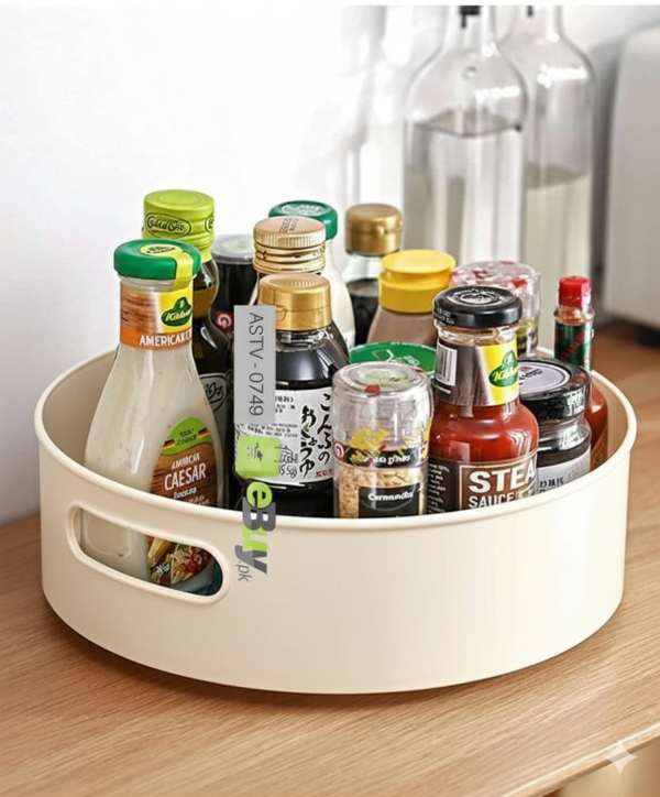 Close-up of dual-handle rotating tray design