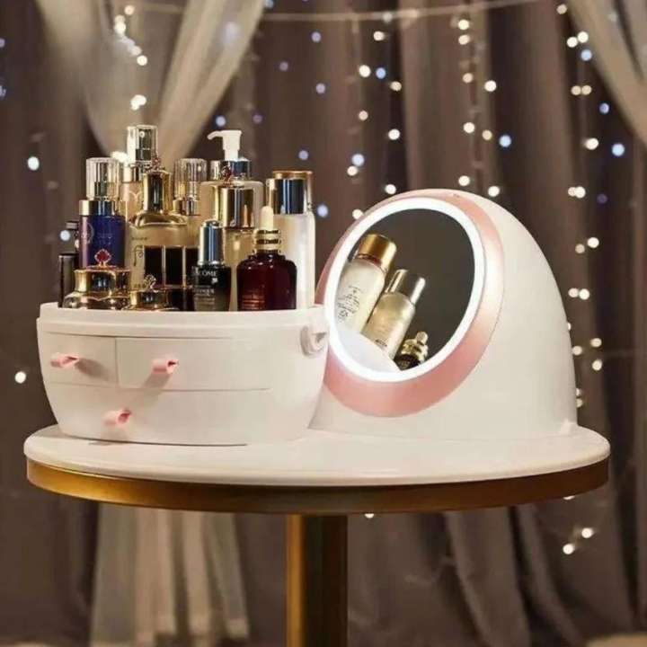 Compact Cosmetic Organizer for Daily Use | Mirror Makeup Storage Box & Cosmetic Organizer Case