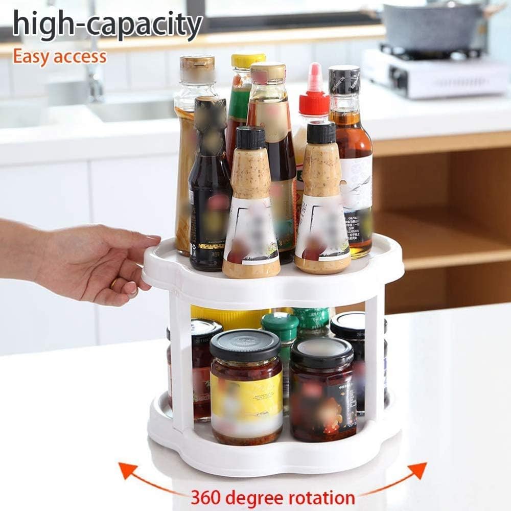 Condiment Storage Rack - 2 Tier Turntable Cabinet Organizer
