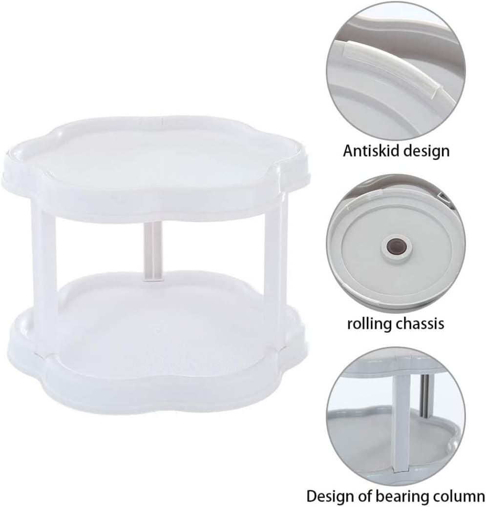 Condiment Storage Rack - 2 Tier Turntable Cabinet Organizer