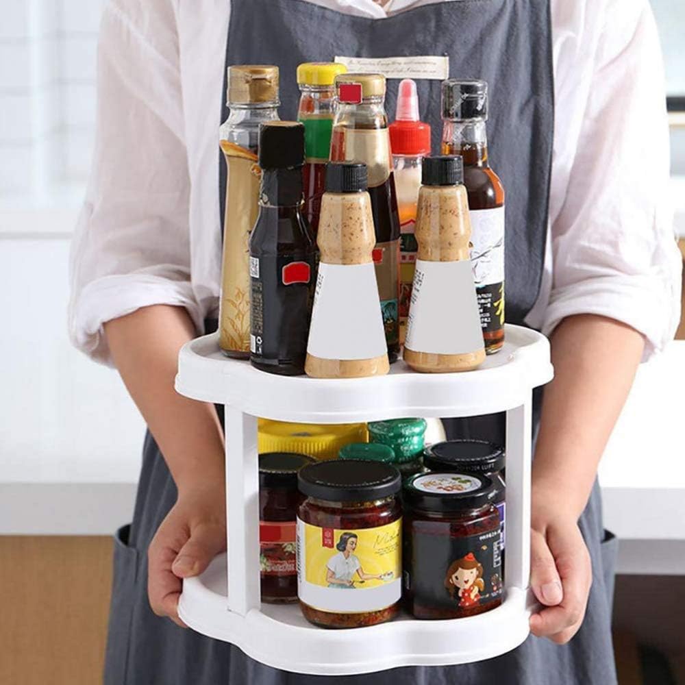 Condiment Storage Rack - 2 Tier Turntable Cabinet Organizer