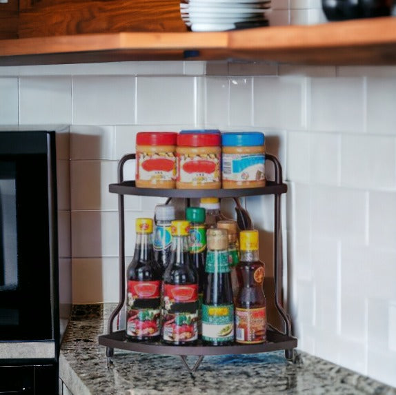 2 layer metal corner rack kitchen storage