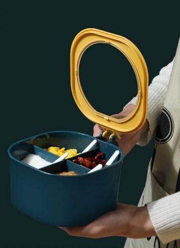 4 Grid Spice Jar Seasoning spice Container Box Spice Rack Kitchen Storage - AABA MALL