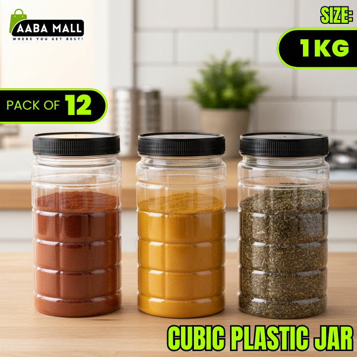 cubic jar, 1kg jar, plastic container, airtight jar, food storage jar, kitchen organizer, BPA free jar, transparent jar, large storage container