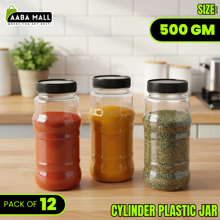 Cylinder 500 GM Plastic Jar – Premium Airtight Food Storage Container | BPA-Free Transparent Kitchen Jar - AABA MALL
