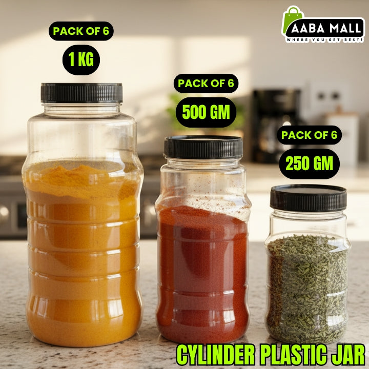 Cylinder Plastic Jar Set - Premium Airtight Food Storage Containers (1KG), (500GM), (250GM)